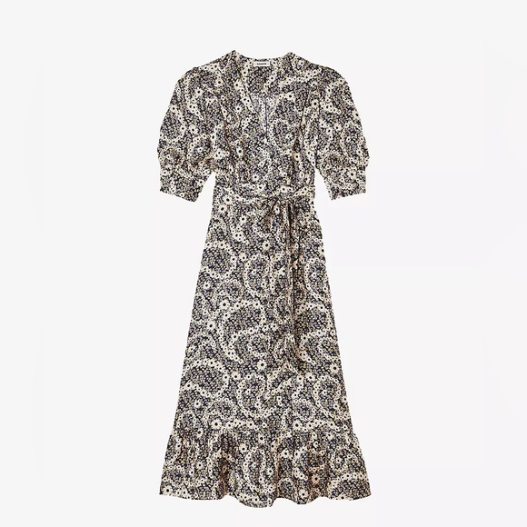 🆕 SANDRO Enrika Paisly -Print Silk Midi Multicolore Floral Wrap Belted Dress💃 - Picture 9 of 12